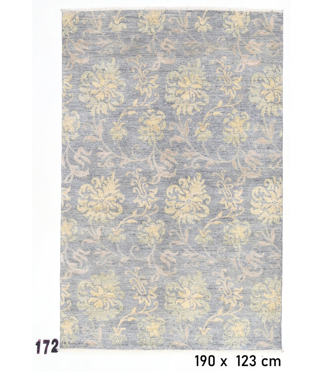 Grau-gelber Moderner Teppich – handgeknüpfter Wollteppich – 190 x 123 cm