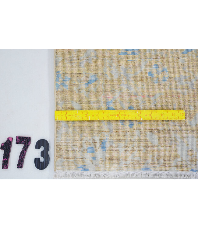 Beige-blauer Moderner Teppich – handgeknüpfter Wollteppich – 153 x 148 cm