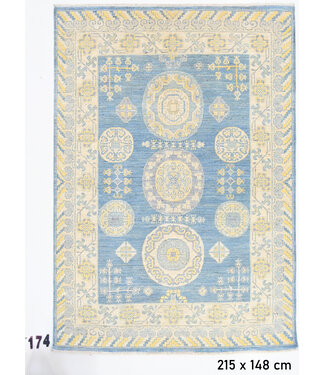 Blue-Yellow Kazak Rug – Hand-knotted Wool Carpet – 215 x 148 cm
