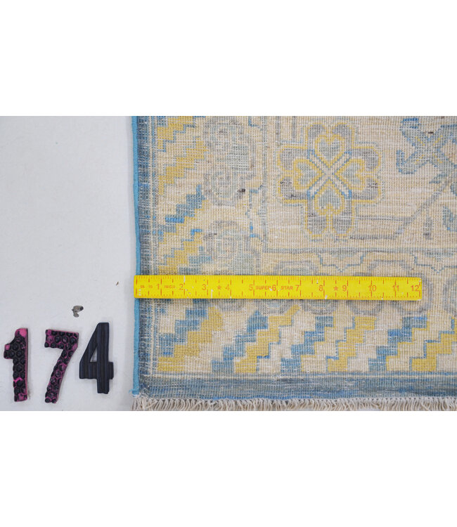 Blau-gelber Kazak Teppich – handgeknüpfter Wollteppich – 215 x 148 cm