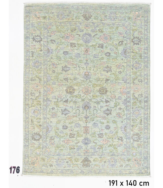 Lichtgroen Vintage vloerkleed – handgeknoopt wollen tapijt – 191 x 140 cm