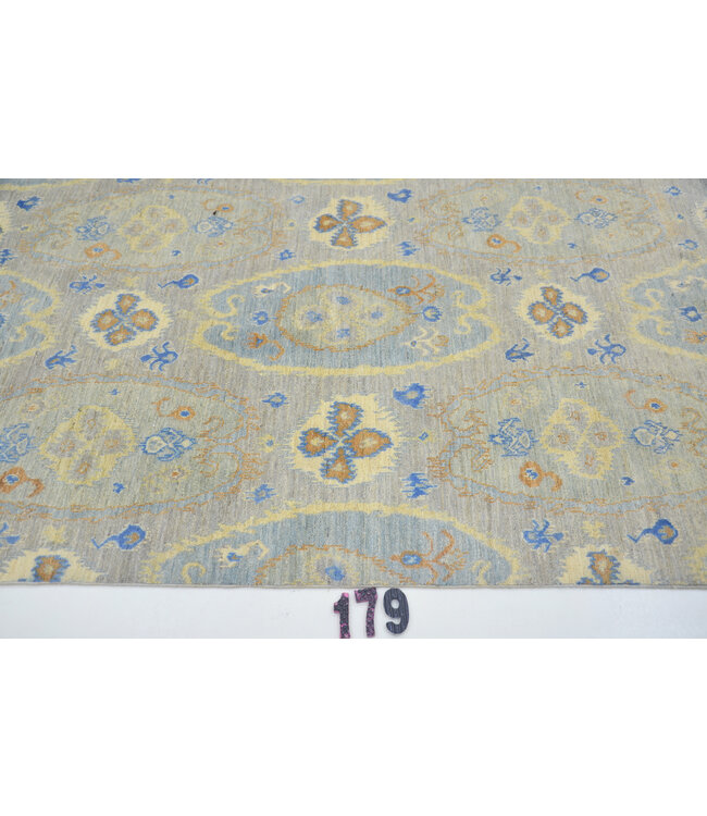 Grijsblauw Antiek Oushak vloerkleed – handgeknoopt wollen tapijt – 177 x 120 cm