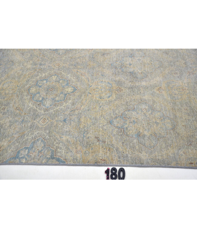 Grijsblauw Oushak vloerkleed – handgeknoopt wollen tapijt – 177 x 120 c