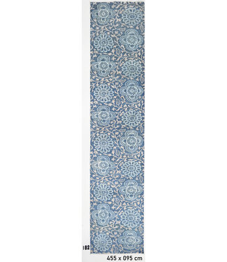 Blauer Blumen Vintage Läufer – handgeknüpfter Wollteppich – 455 x 095 cm