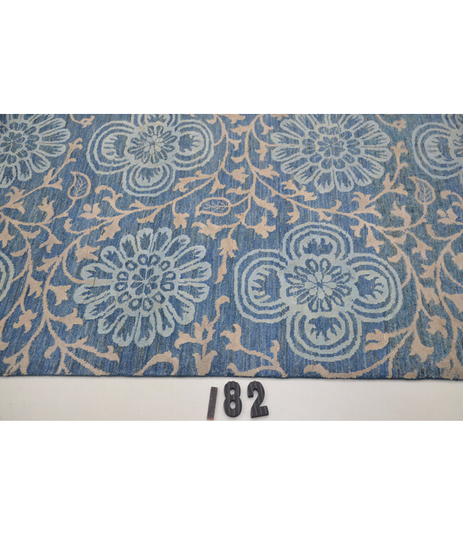 Blauer Blumen Vintage Läufer – handgeknüpfter Wollteppich – 455 x 095 cm