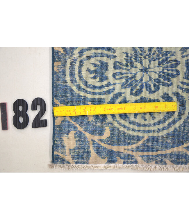 Blauer Blumen Vintage Läufer – handgeknüpfter Wollteppich – 455 x 095 cm