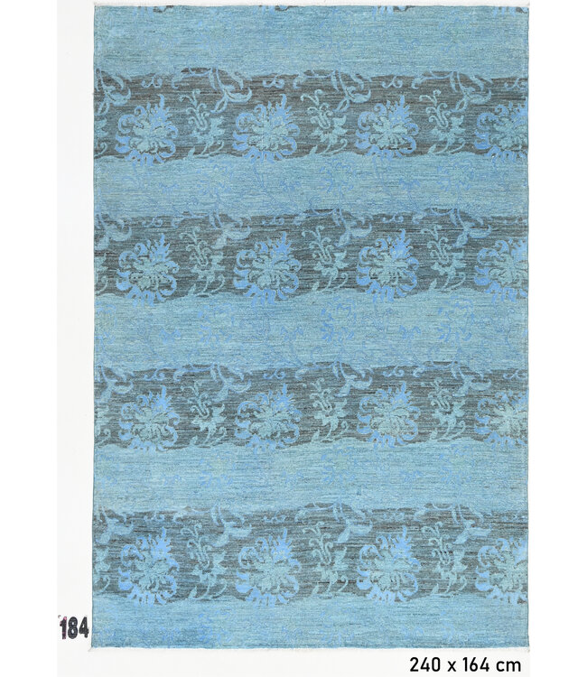 Lichtblauw Modern gestreept vloerkleed – handgeknoopt wollen tapijt – 240 x 164 cm