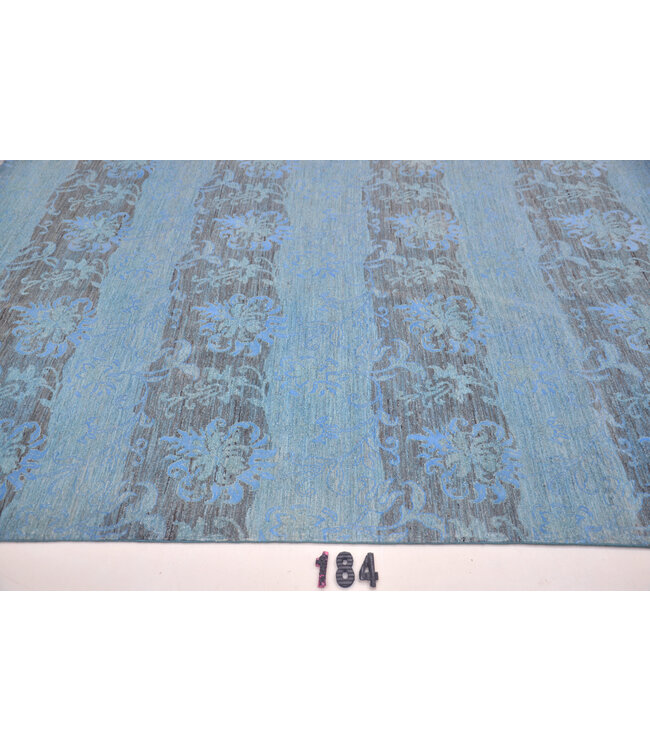 Lichtblauw Modern gestreept vloerkleed – handgeknoopt wollen tapijt – 240 x 164 cm