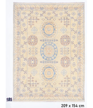 Beige Blauer Kasak Teppich – handgeknüpfter Wollteppich – 209 x 154 cm