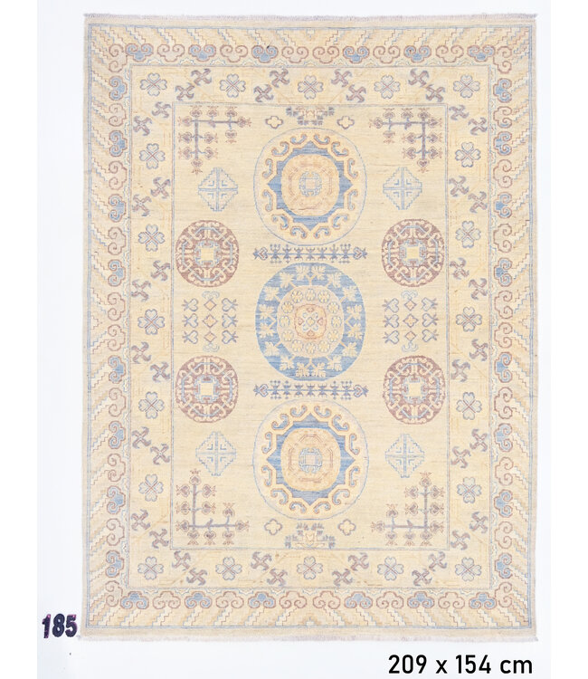 Beige Blauer Kasak Teppich – handgeknüpfter Wollteppich – 209 x 154 cm