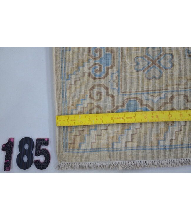 Beige Blue Kazak Rug – Hand-knotted Wool Carpet – 209 x 154 cm