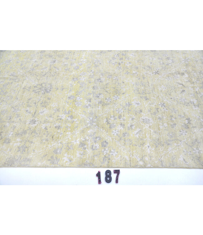 Lichtgeel Vintage Oushak vloerkleed – handgeknoopt wollen tapijt – 250 x 167 cm