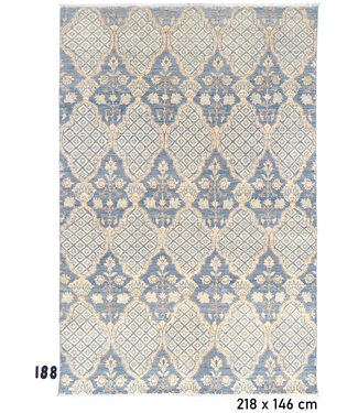 Blauw Beige Ziegler vloerkleed – handgeknoopt wollen tapijt – 218 x 146 cm