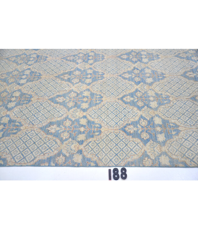 Blue Beige Ziegler Rug – Hand-knotted Wool Carpet – 218 x 146 cm