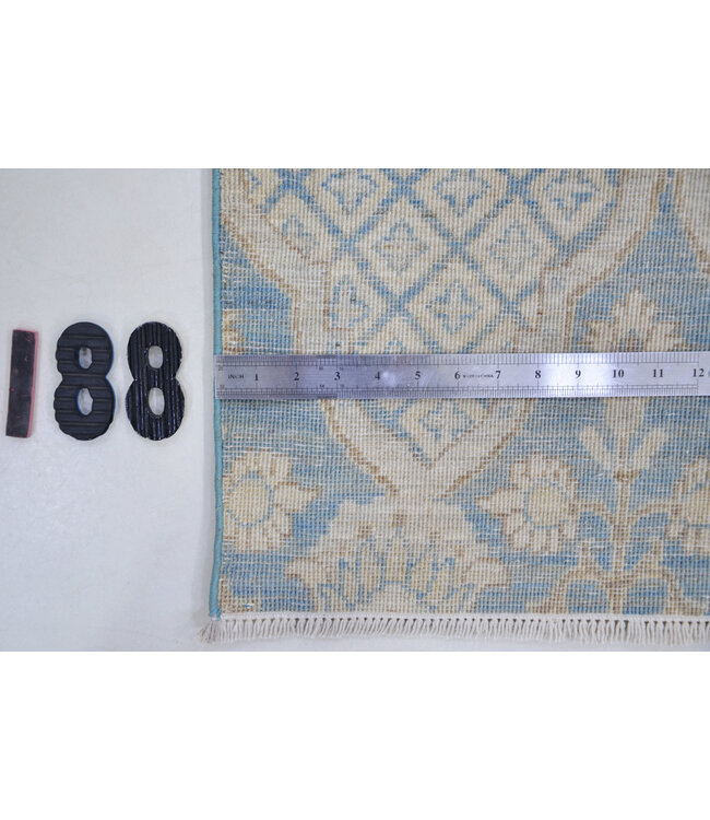 Blauer Beige Ziegler Teppich – handgeknüpfter Wollteppich – 218 x 146 cm