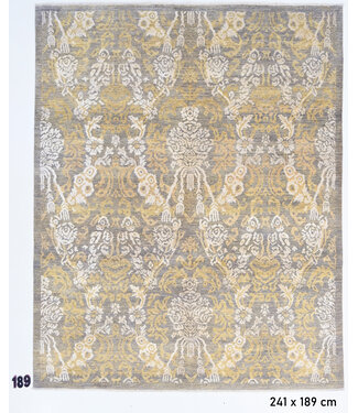 Grau Gold Vintage Teppich – handgeknüpfter Wollteppich – 241 x 189 cm