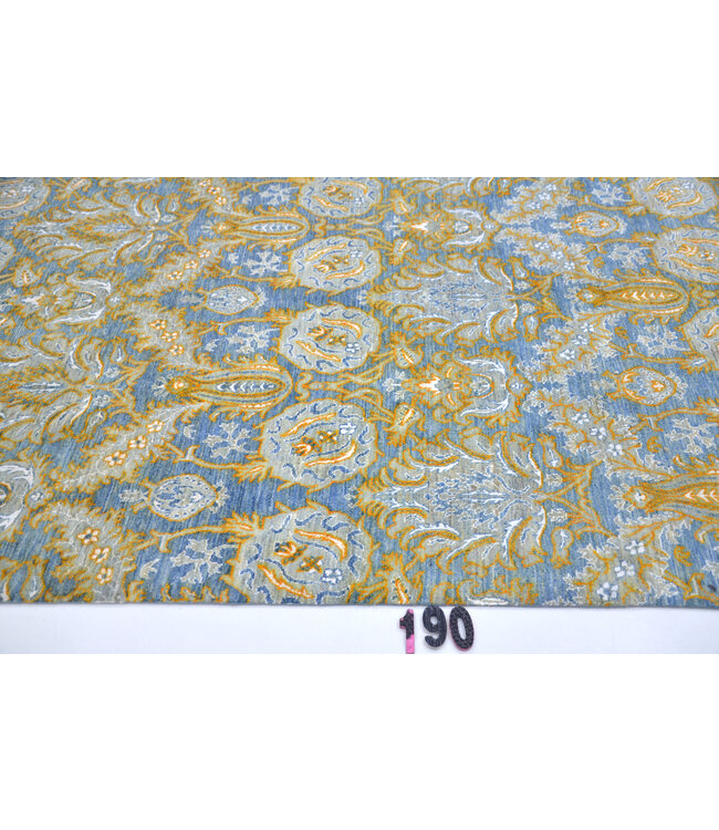 Blauw Goud Ziegler vloerkleed – handgeknoopt wollen tapijt – 267 x 163 cm