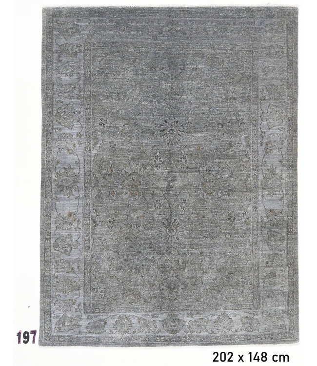 Grauer Vintage Teppich – handgeknüpfter Wollteppich – 202 x 148 cm