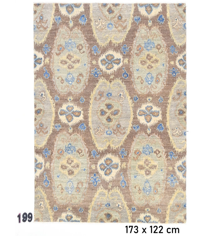 Bruin Blauw Gabbeh vloerkleed – handgeknoopt wollen tapijt – 173 x 122 cm