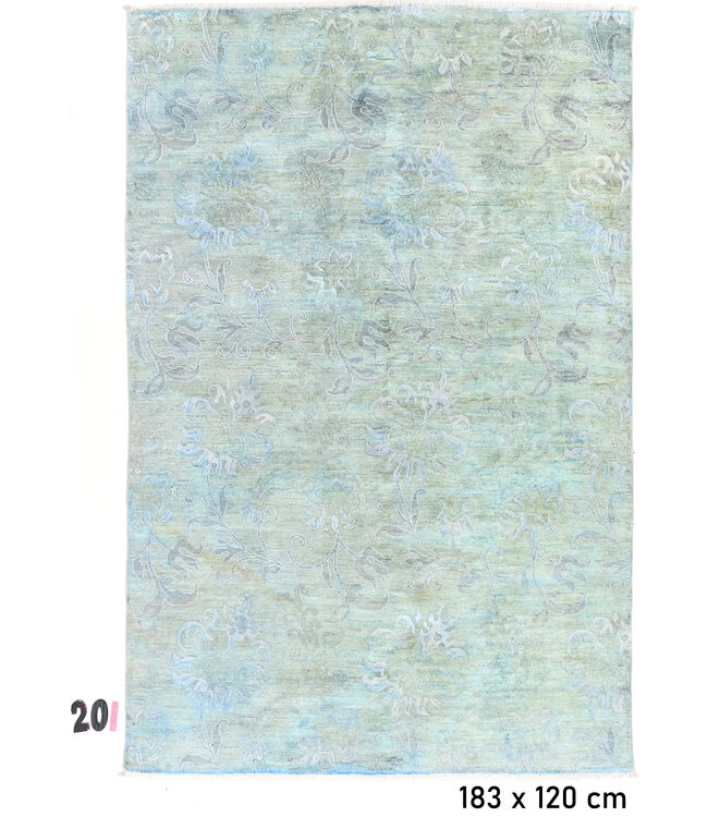 Hellblau Grün Moderner Teppich – handgeknüpfter Wollteppich – 183 x 120 cm