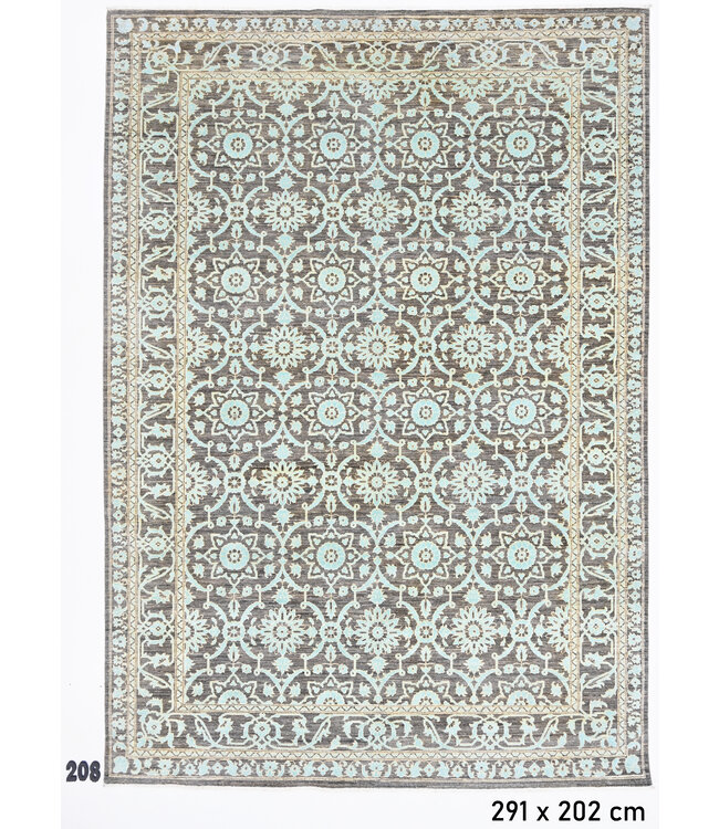 Grau-Blauer Ziegler Teppich 291x202cm - Handgeknüpft Wolle