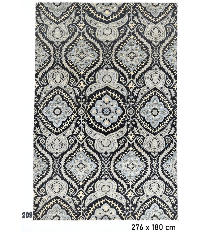 Schwarz-Grauer Moderner Teppich 276x180cm - Handgeknüpft Wolle