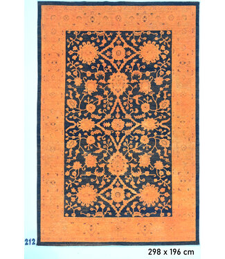 Orange-Schwarzer Ziegler Teppich 298x196cm - Handgeknüpft Wolle