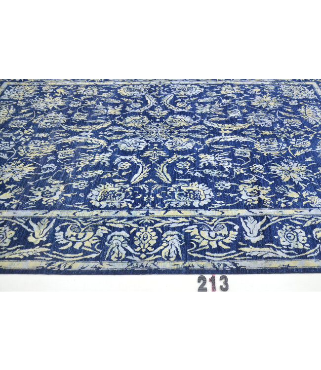 Blau-Weißer Ziegler Teppich 303x200cm - Handgeknüpft Wolle