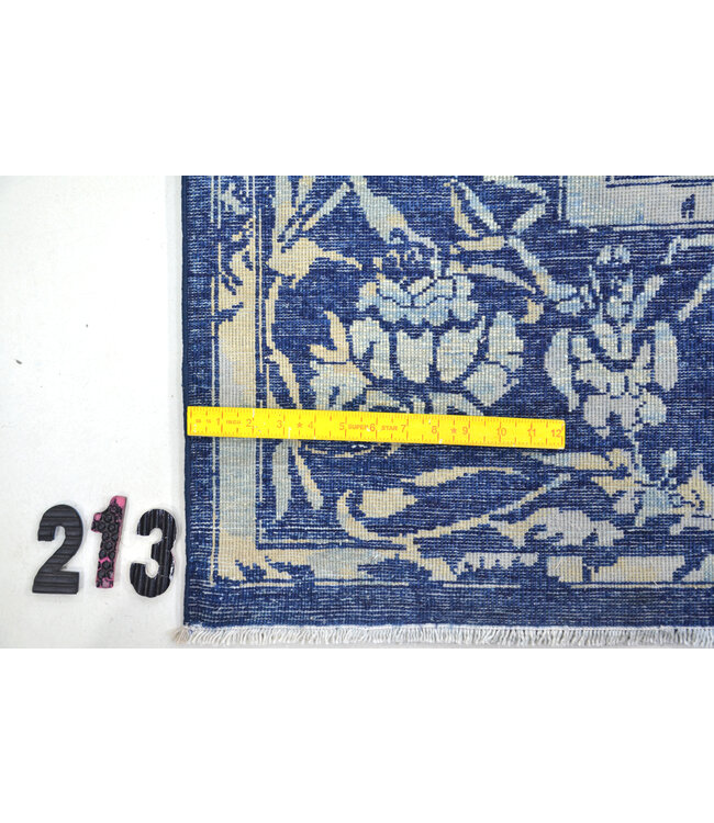 Blau-Weißer Ziegler Teppich 303x200cm - Handgeknüpft Wolle