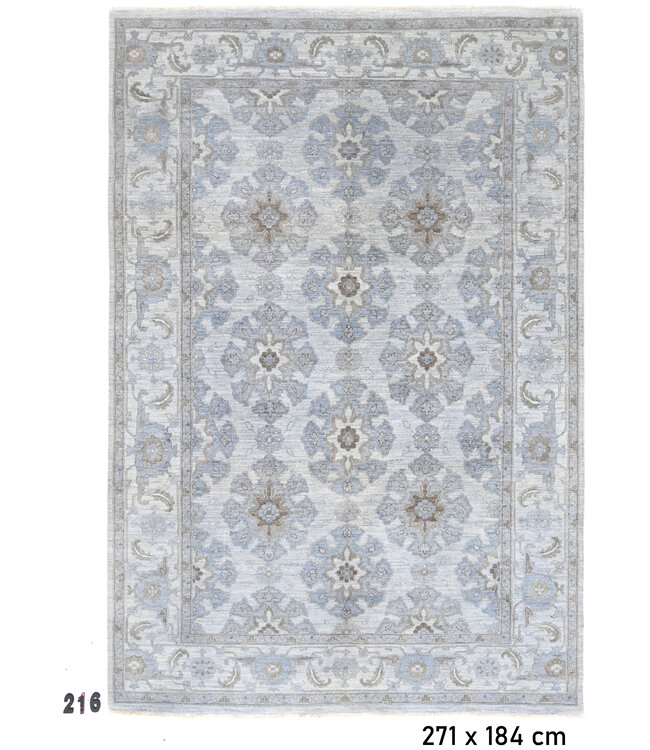 Lichtgrijs-Blauw Ziegler Vloerkleed 271x184cm - Handgeknoopt Wol