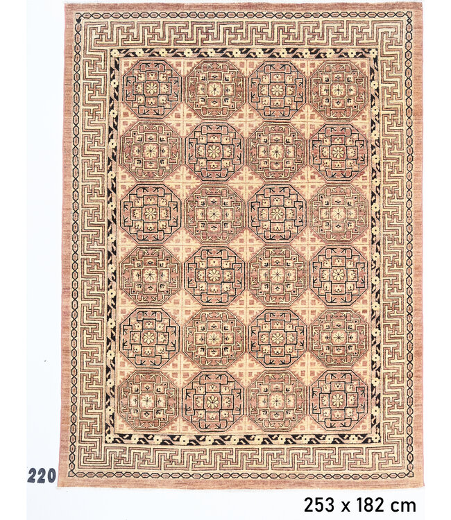 Beige Bruin Kazak Tapijt 253x182cm - Handgeknoopt Wol