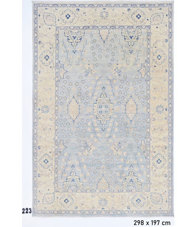 Hellblau Beige Ziegler Teppich 298x197cm - Handgeknüpft Wolle