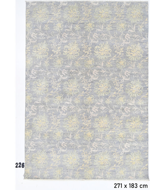 Vintage Beige Hand-Knotted Wool Rug with Yellow Floral Pattern - 271 x 183 cm