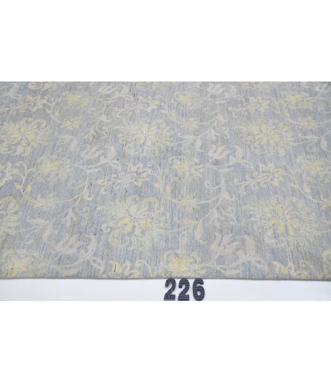 Vintage Beige Handgeknüpfter Wollteppich mit Gelbem Blumenmuster - 271 x 183 cm