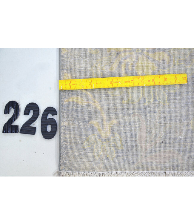 Vintage Beige Handgeknüpfter Wollteppich mit Gelbem Blumenmuster - 271 x 183 cm