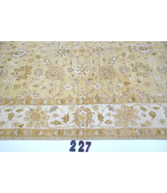 Vintage Gelber Handgeknüpfter Wollteppich mit Blumenmuster - 248 x 199 cm