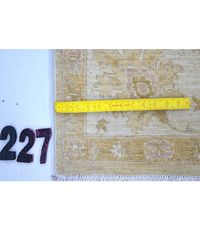 Vintage Gelber Handgeknüpfter Wollteppich mit Blumenmuster - 248 x 199 cm