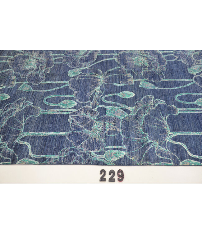 Modern Blue Hand-Knotted Wool Rug with Floral Pattern - 248 x 169 cm