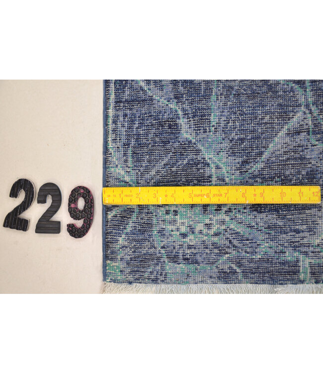 Modern Blue Hand-Knotted Wool Rug with Floral Pattern - 248 x 169 cm