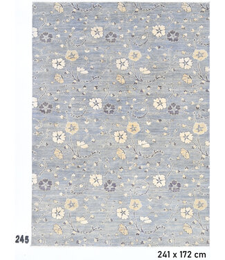 Blue-Yellow Vintage Hand-Knotted Wool Rug with Floral Pattern – 241 x 172 cm Blue-Yellow Vintage Hand-Knotted Wool Rug with Floral Pattern – 241 x 172 cm