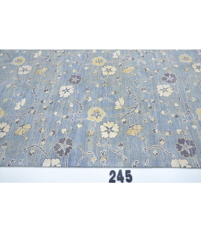 Blue-Yellow Vintage Hand-Knotted Wool Rug with Floral Pattern – 241 x 172 cm