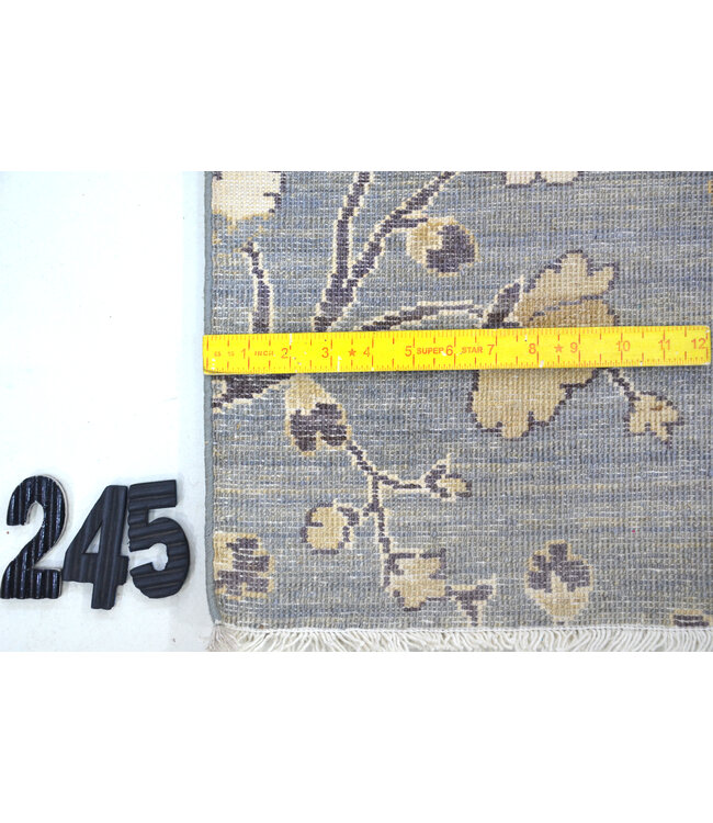 Blue-Yellow Vintage Hand-Knotted Wool Rug with Floral Pattern – 241 x 172 cm