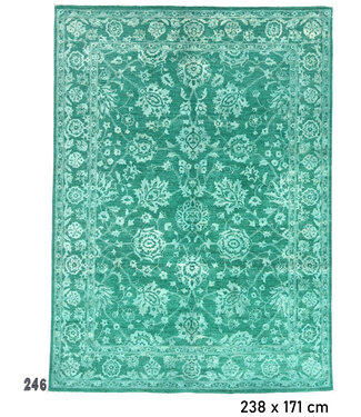 Grünes Vintage Handgeknüpftes Wollteppich mit Eleganten Blumenmuster – 238 x 171 cm