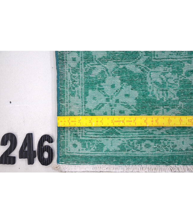 Green Vintage Hand-Knotted Wool Rug with Elegant Floral Pattern – 238 x 171 cm