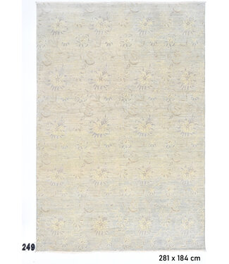 Hellblaues Vintage Handgeknüpftes Wollteppich mit Blumenmuster – 281 x 184 cm