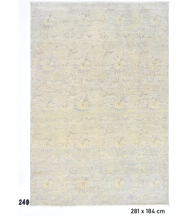 Lichtblauw Vintage Handgeknoopt Wol Tapijt met Bloemenpatroon – 281 x 184 cm