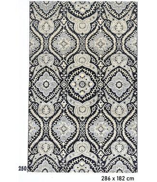 Schwarz-Beiges Kazak-Teppich mit Geometrischem Muster – 286 x 182 cm