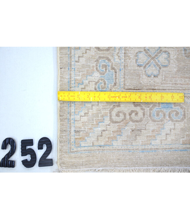 Beige Vintage Handgeknoopt Wol Tapijt met Geometrisch Patroon – 257 x 170 cm