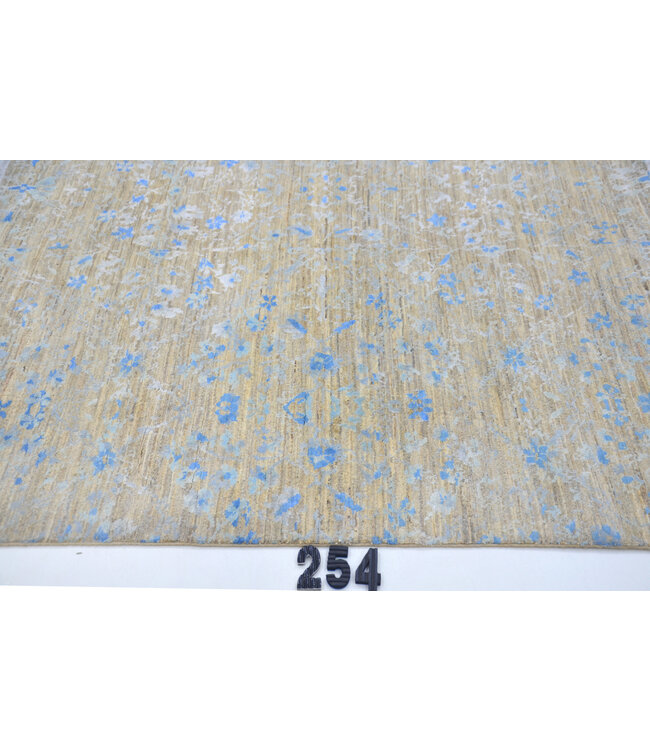 Beige en Blauwe Vintage Handgeknoopte Wol Tapijt met Bloemenpatroon – 152 x 148 cm