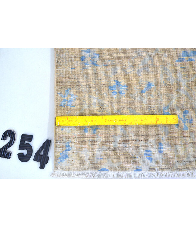 Beige en Blauwe Vintage Handgeknoopte Wol Tapijt met Bloemenpatroon – 152 x 148 cm